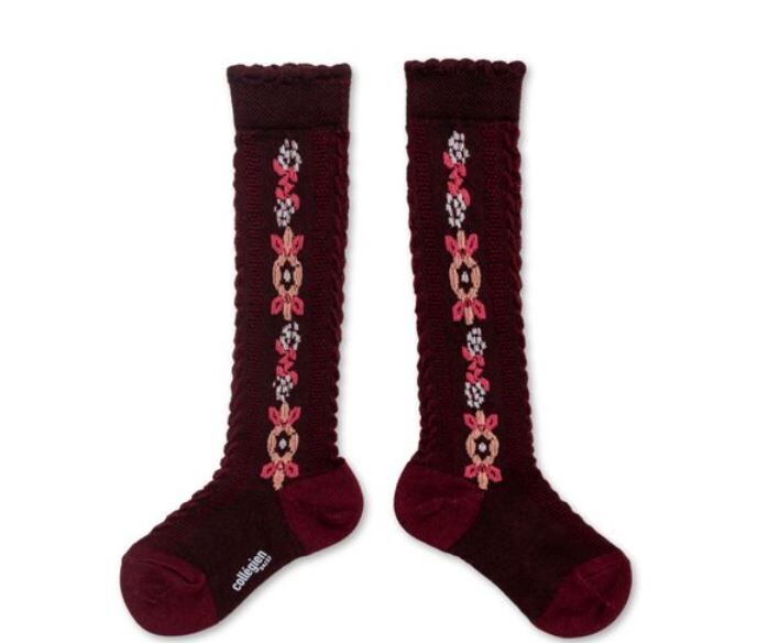 (預購) COLLEGIEN 織花針織長襪 Dalia - 640 Bordeaux Grand Cru 酒紅