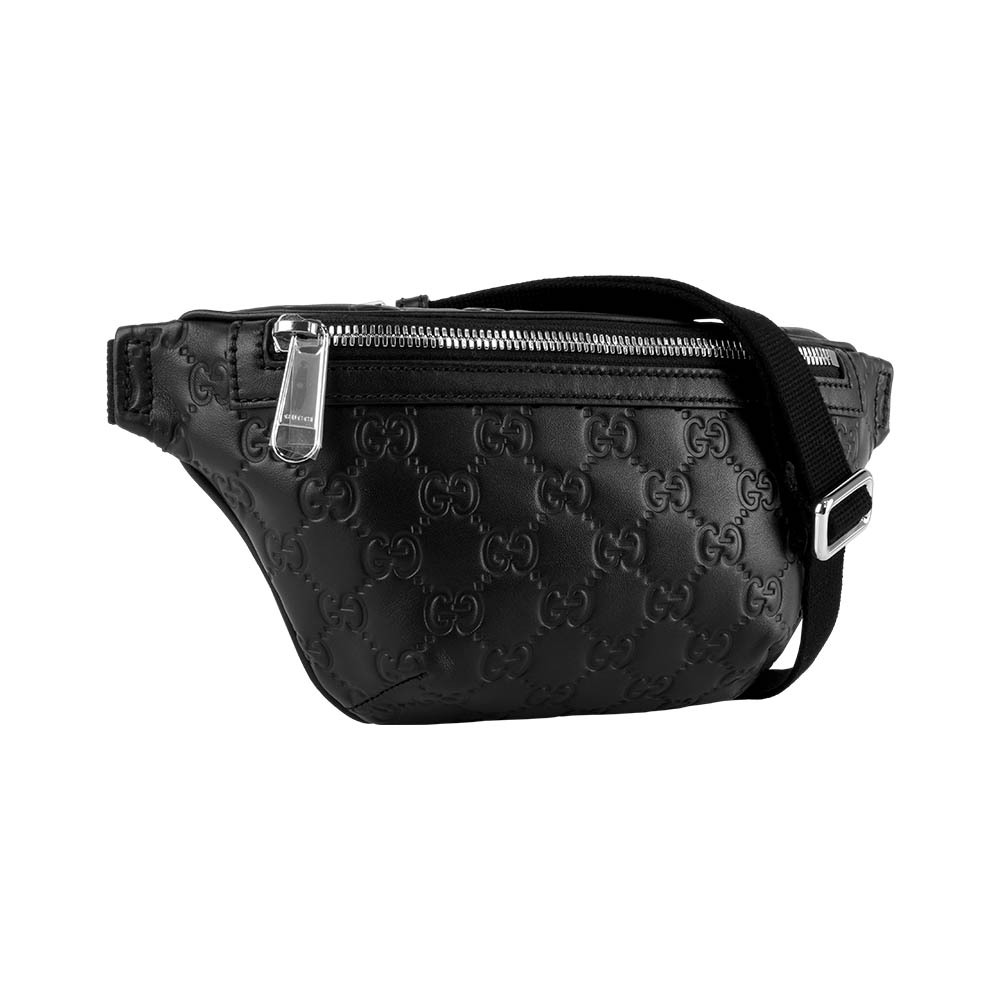 【GUCCI】GG Logo 滿版壓印皮革腰包/胸口包 90cm(黑色)