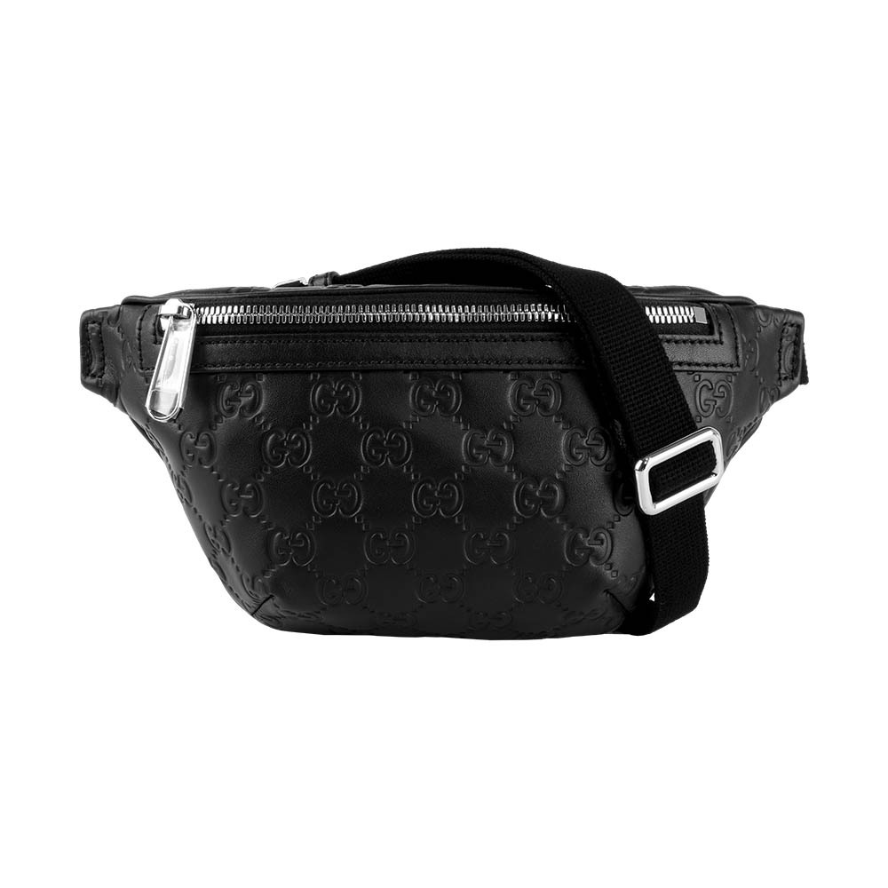 【GUCCI】GG Logo 滿版壓印皮革腰包/胸口包 90cm(黑色)