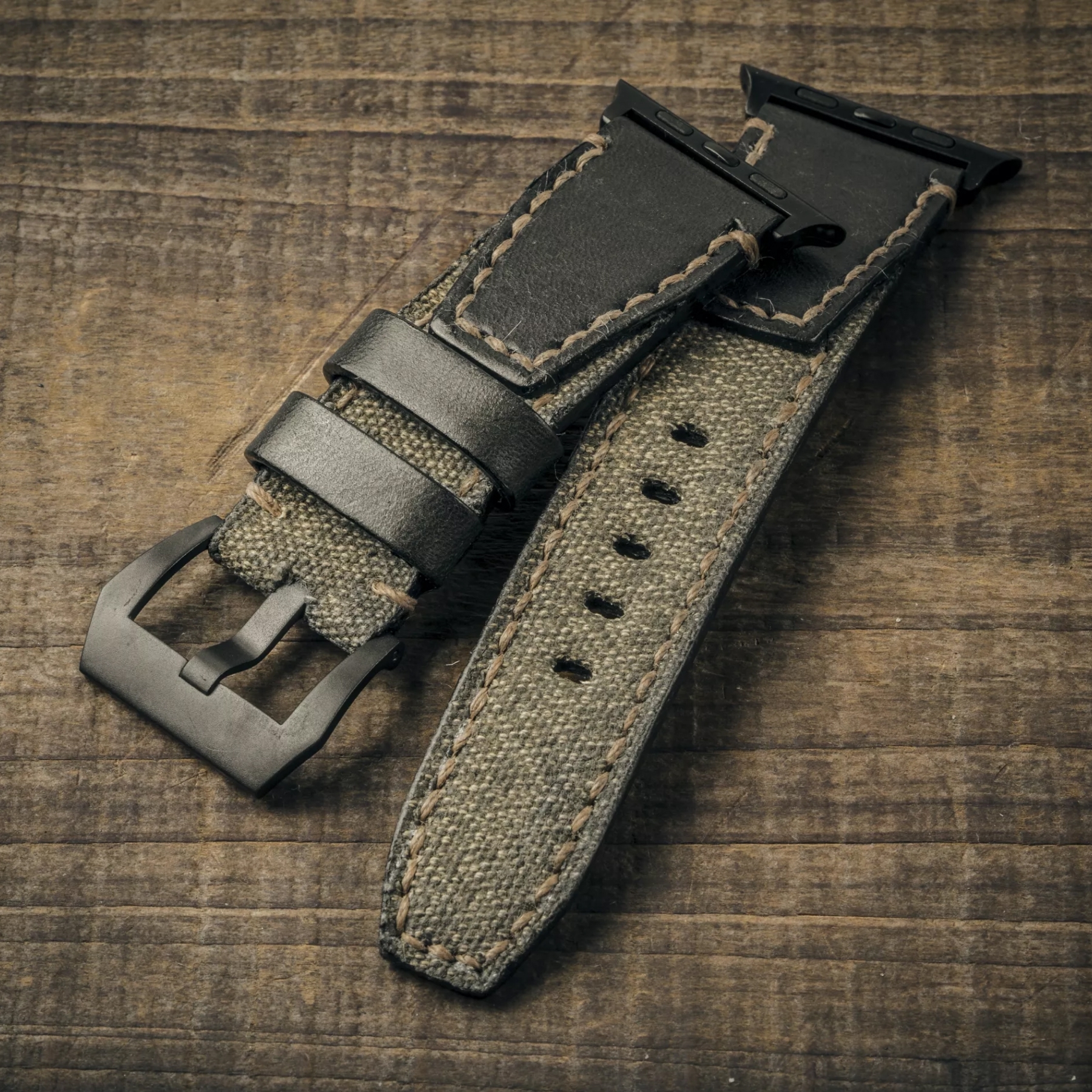 【沃坦】古董帆布手工真皮錶帶 Apple Watch / 胡椒鹽