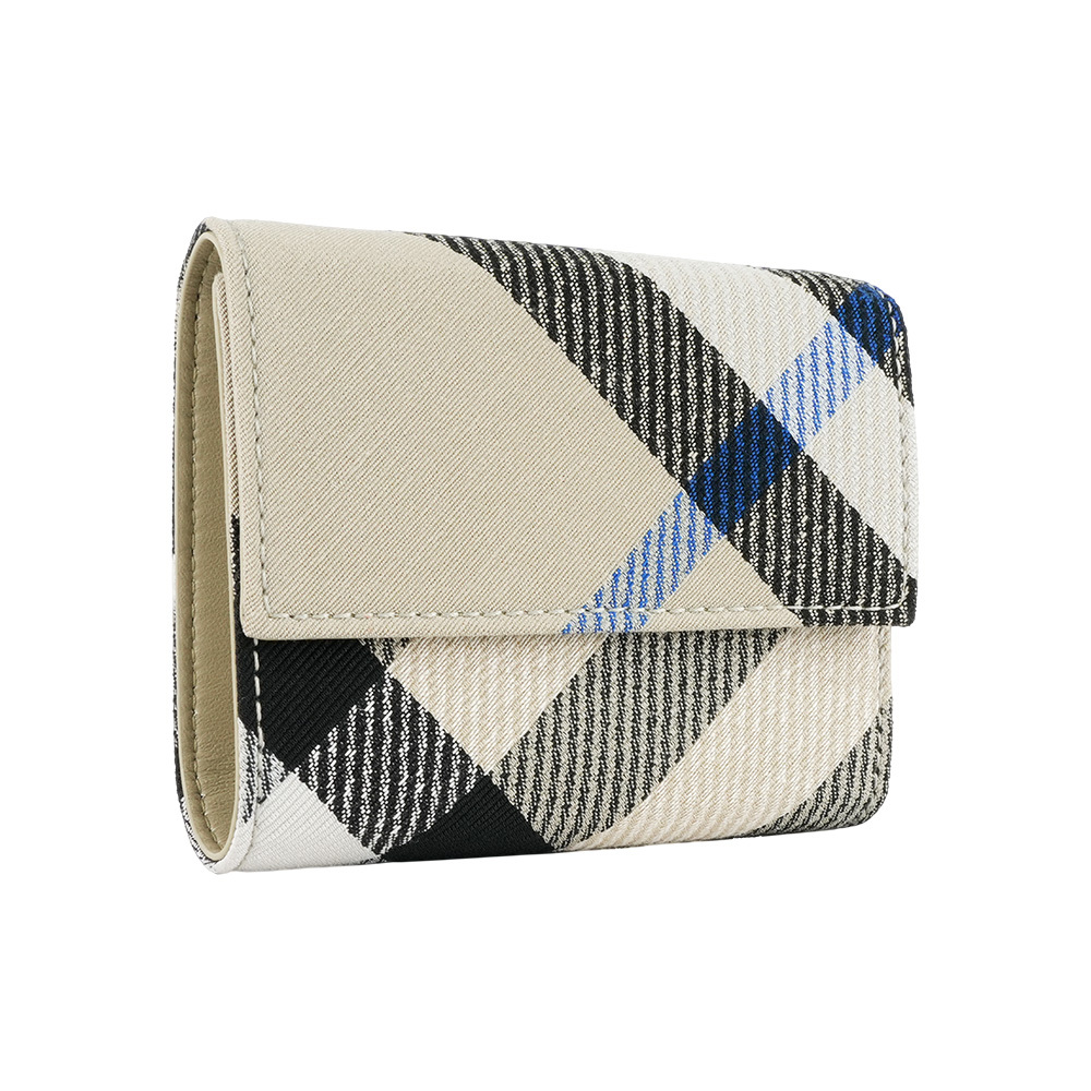 【Burberry】經典格紋帆布三折零錢袋短夾(地衣色)