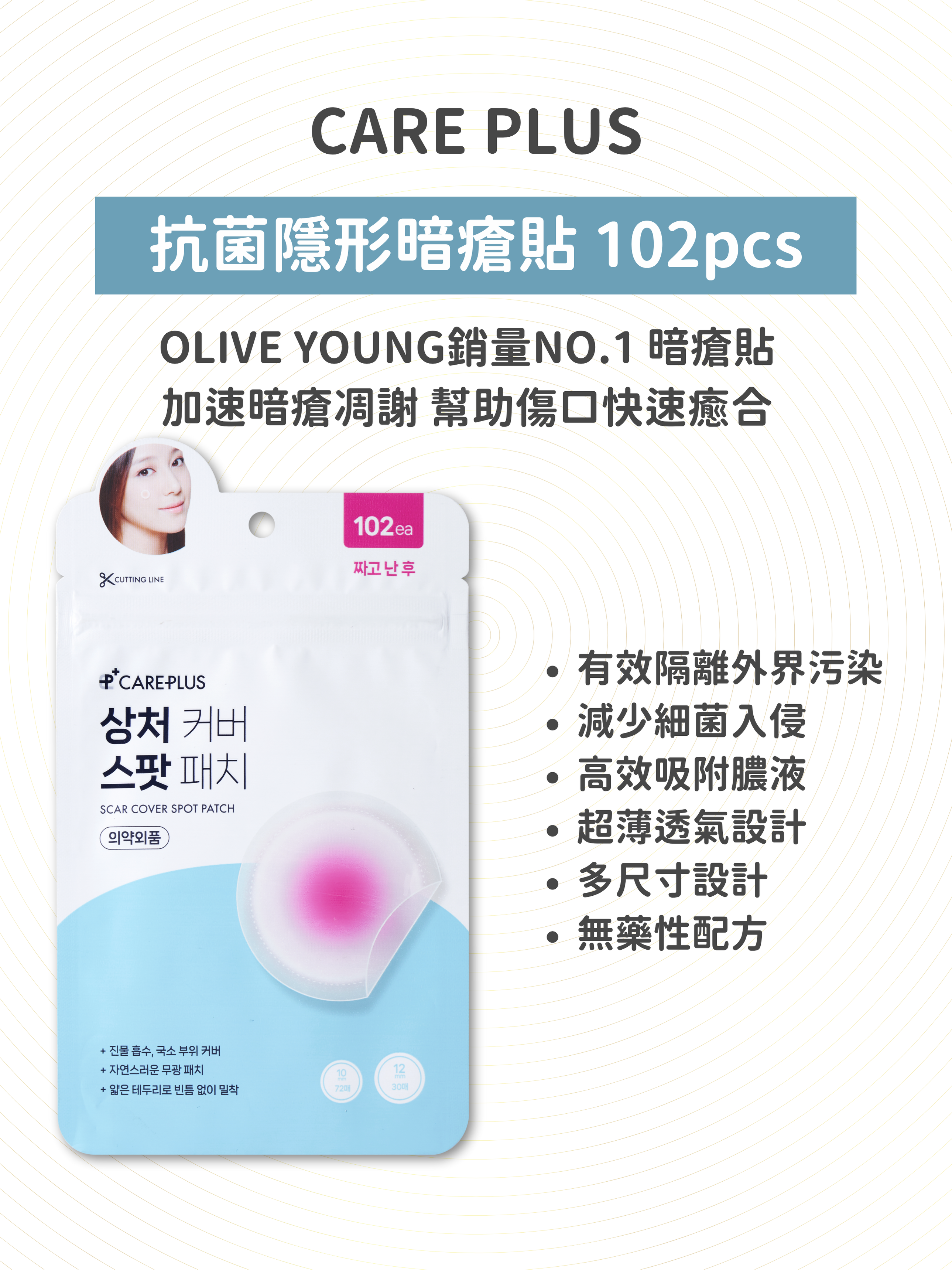 CARE PLUS - 抗菌隱形暗瘡貼 102pcs