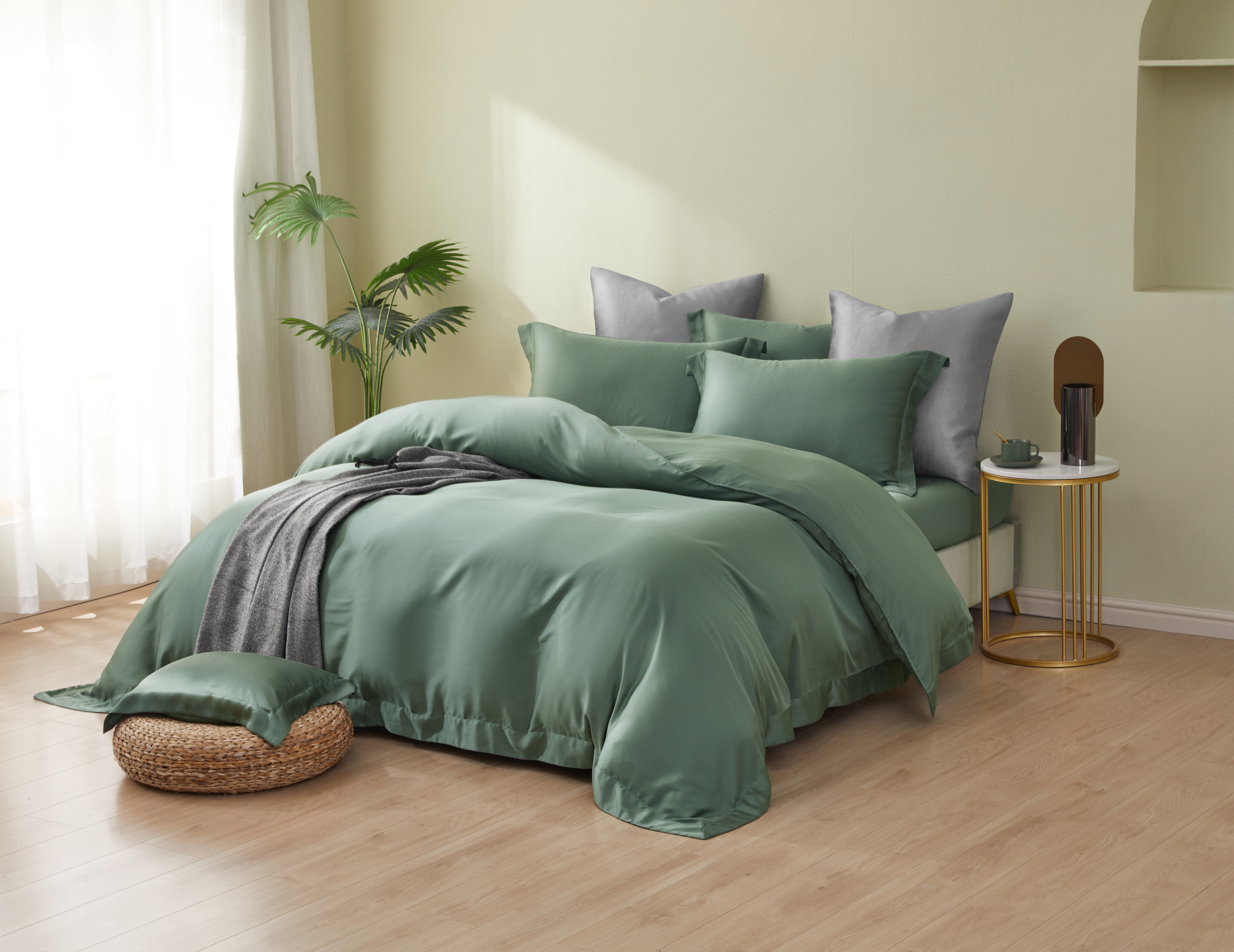 極簡風|100%100支素面天絲款|沐森綠(有單人)