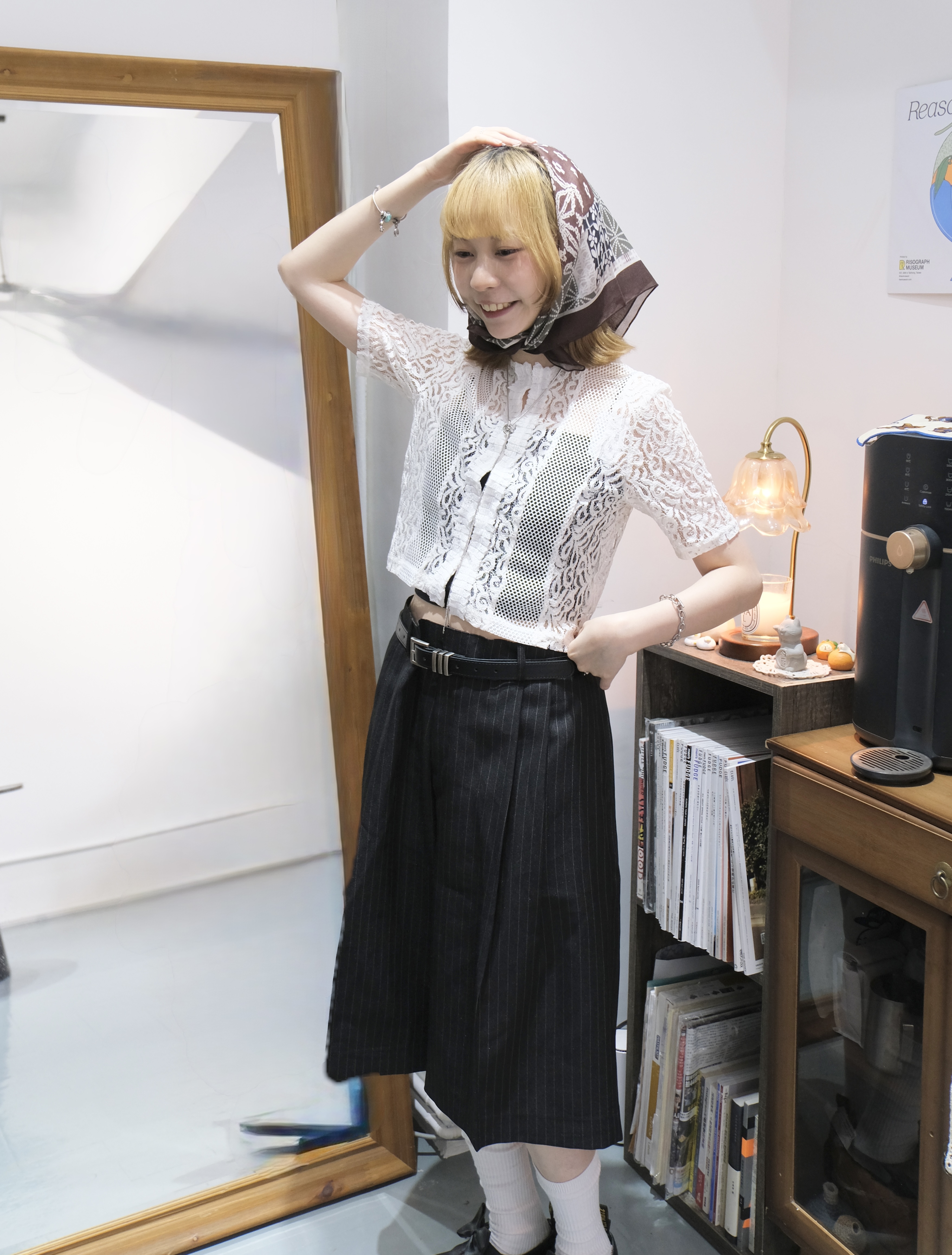 網網拼花紋暗鈕TOP