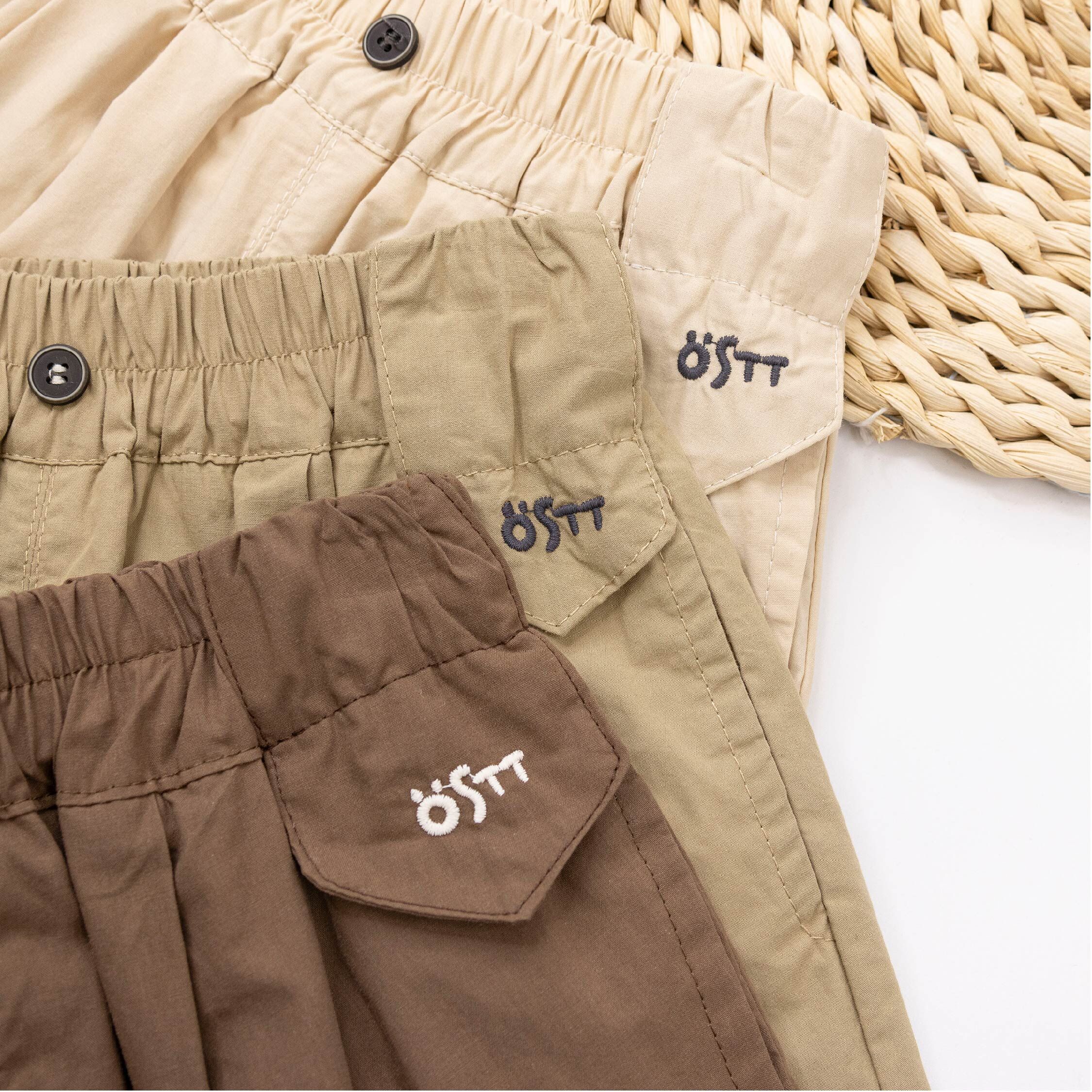 【H50835】藝術字母刺繡棉質短褲＊三色