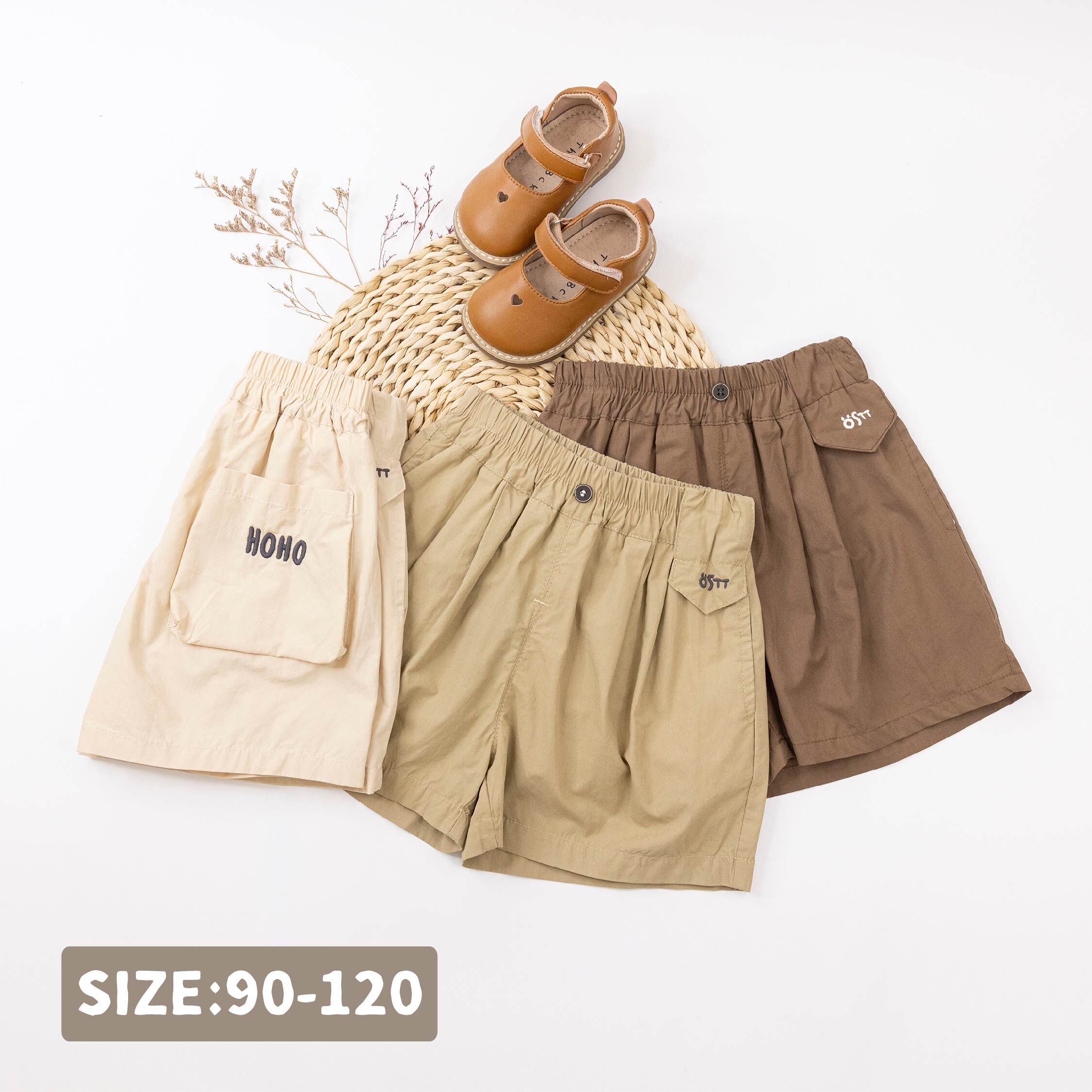 【H50835】藝術字母刺繡棉質短褲＊三色