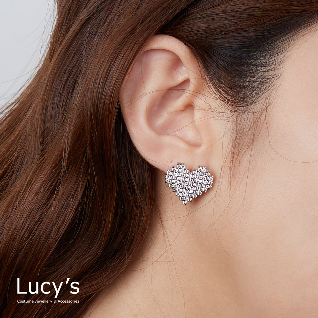 滿鑽心型 耳環 (二色) (122457/122458)