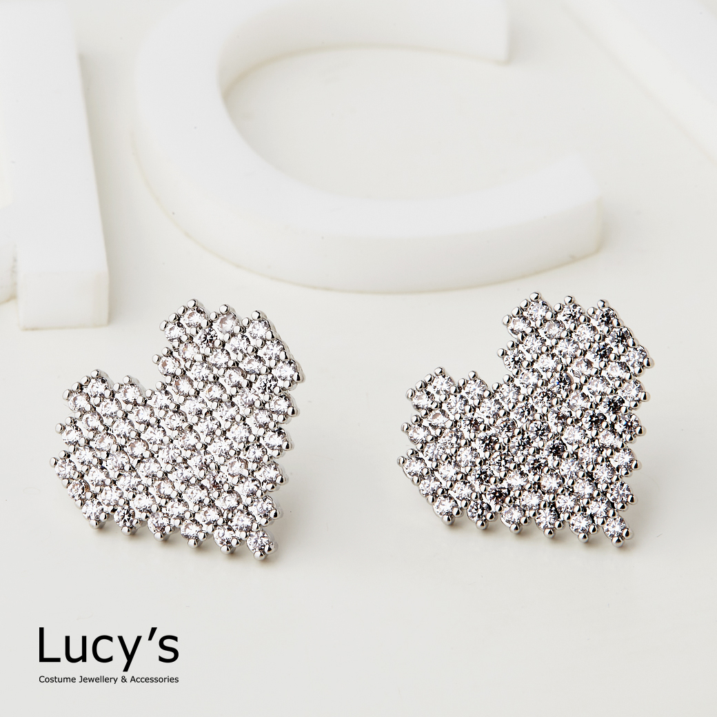 滿鑽心型 耳環 (二色) (122457/122458)