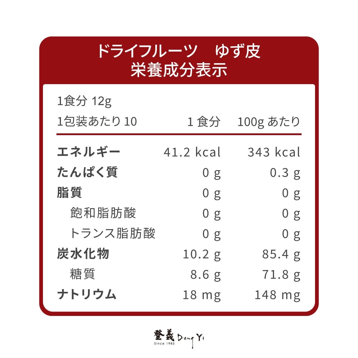 登義黃金柚皮果乾營養標示