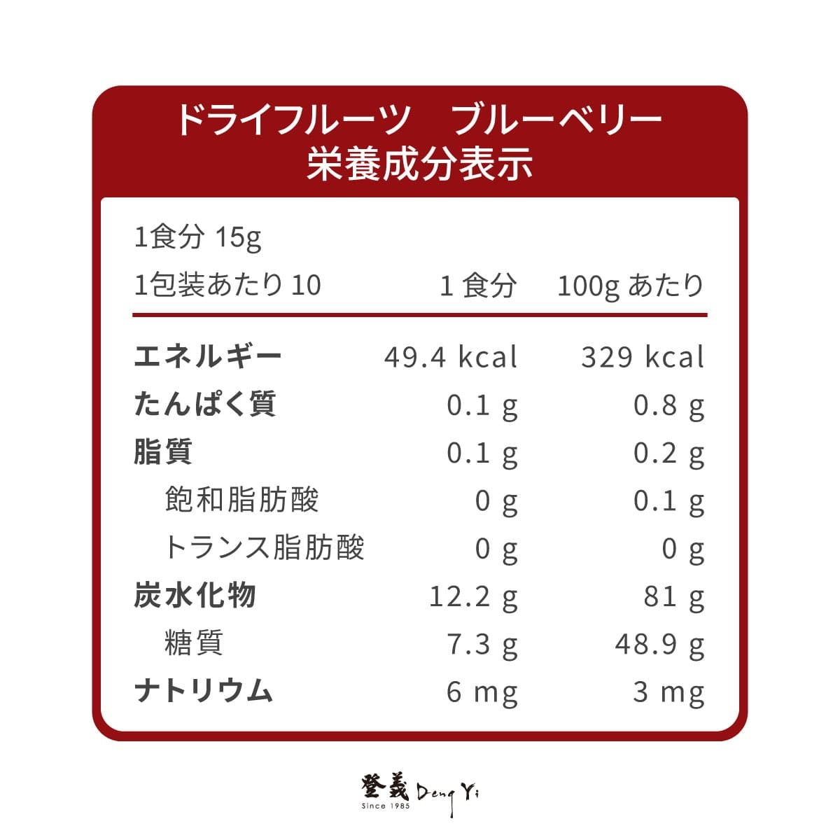 登義鮮採藍莓果乾營養標示