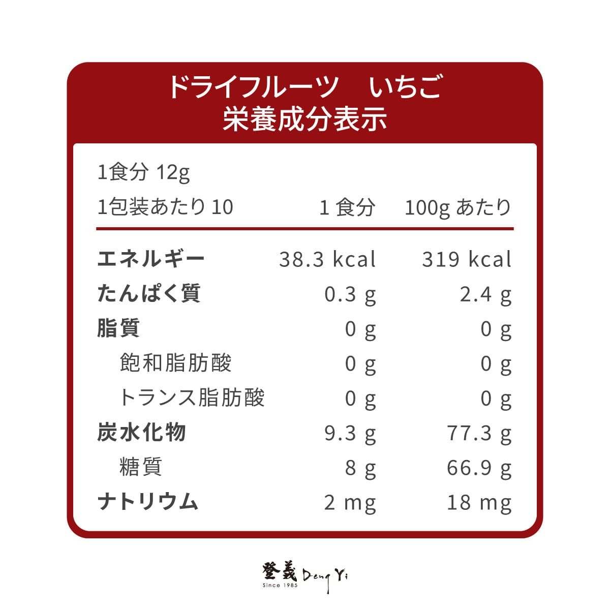登義草莓果乾營養標示