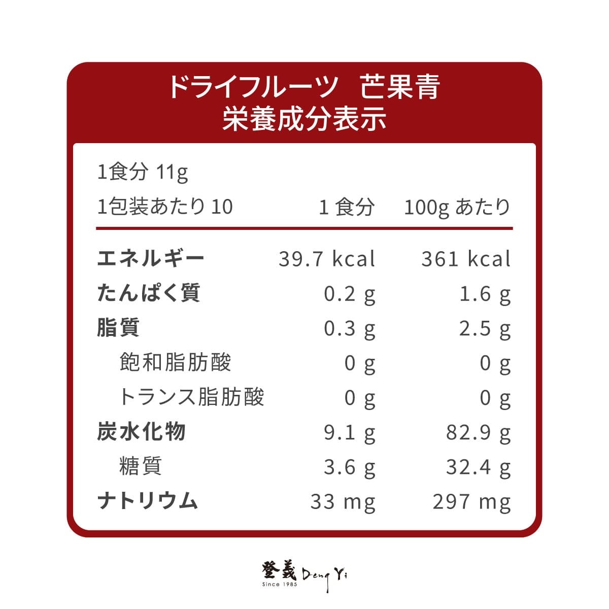登義愛文情人果乾營養標示