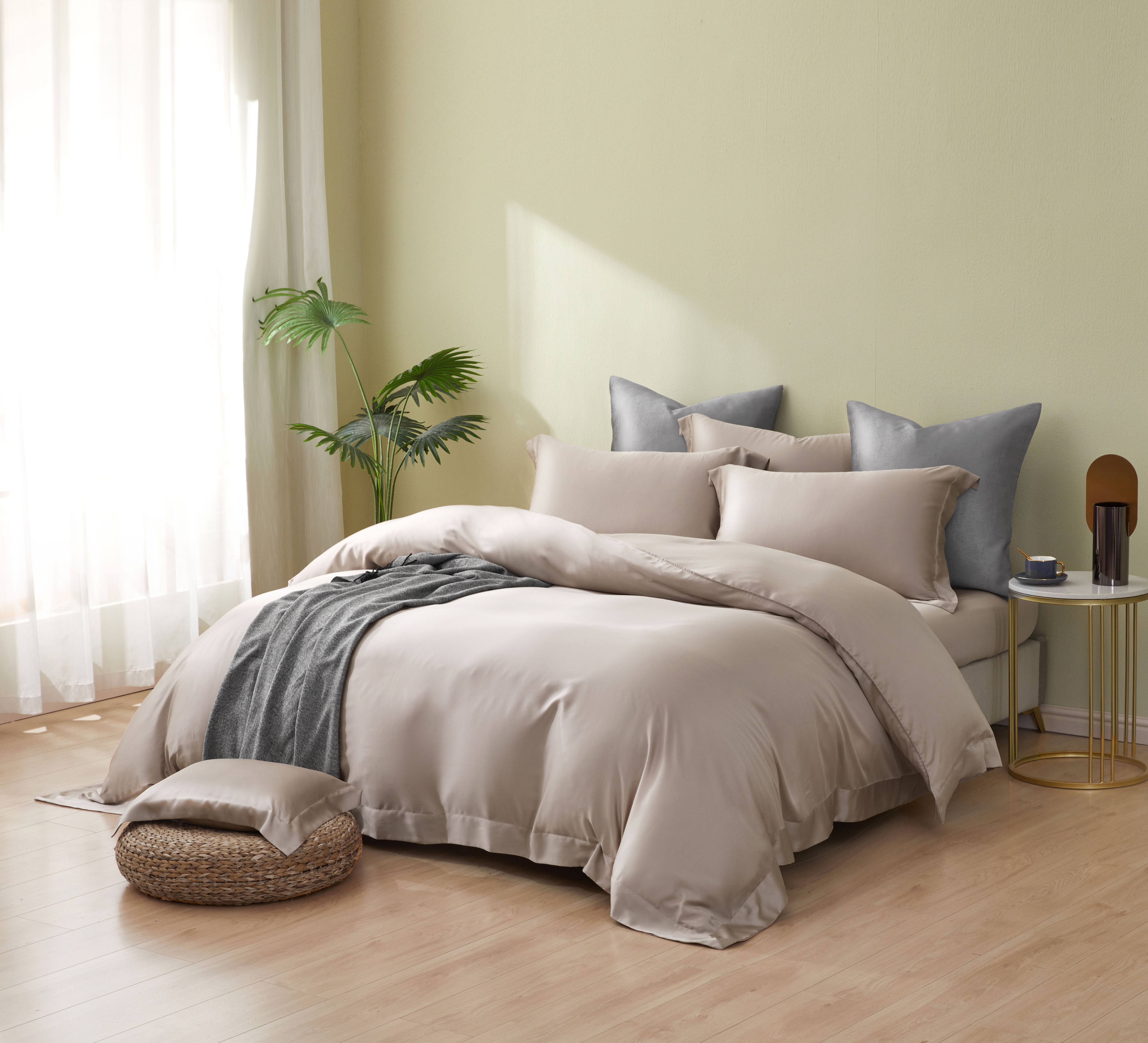 極簡風|100%100支素面天絲款|午后杏(有單人)