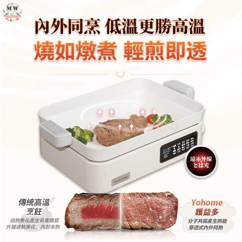 全家長期健康烹飪|日本Yohome FIR遠紅外全熱穿透營養保存嫩鮮澈脂多功能高端養生料理鍋