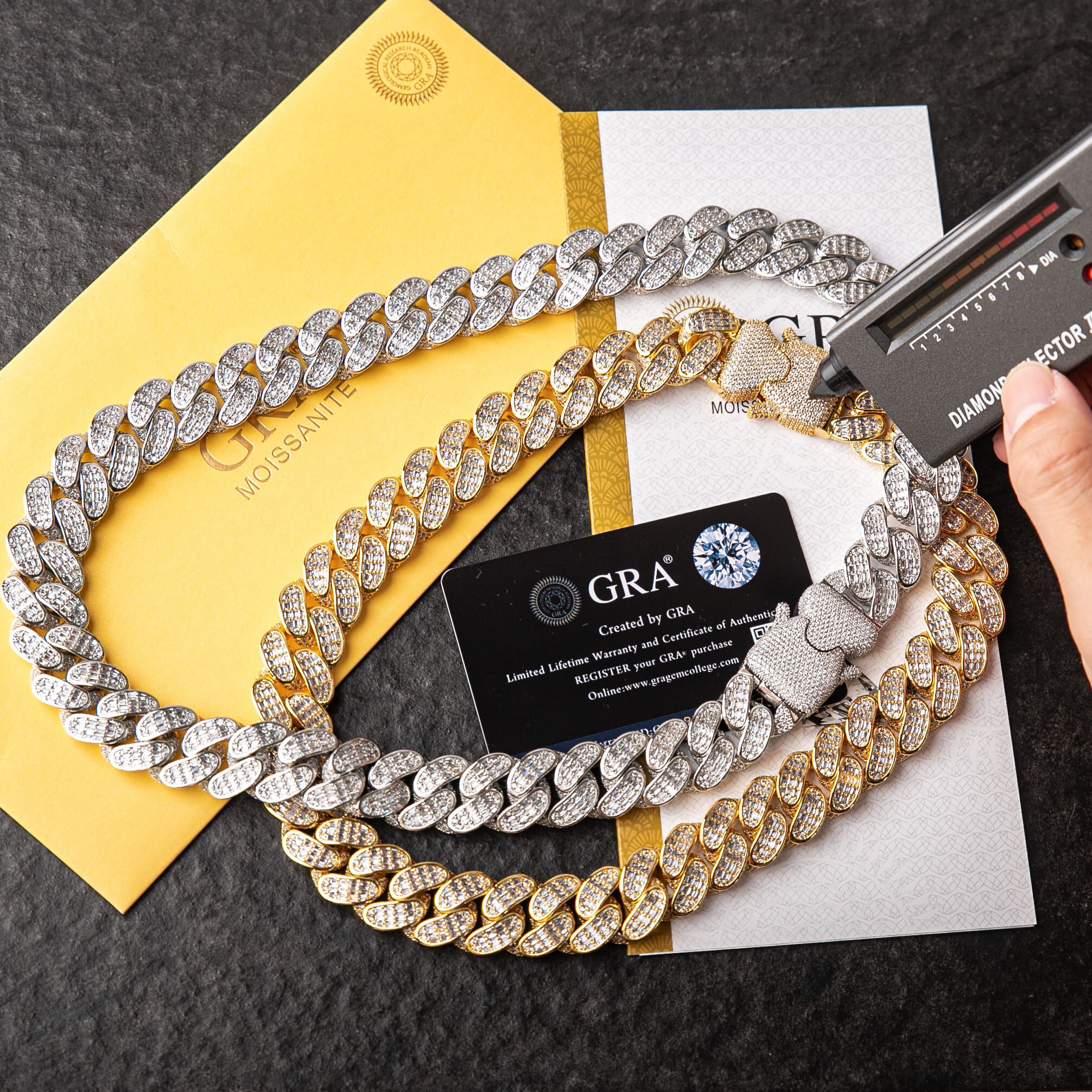 925純銀莫桑石18mm滿鑲T方登山扣邁阿密古巴項鍊