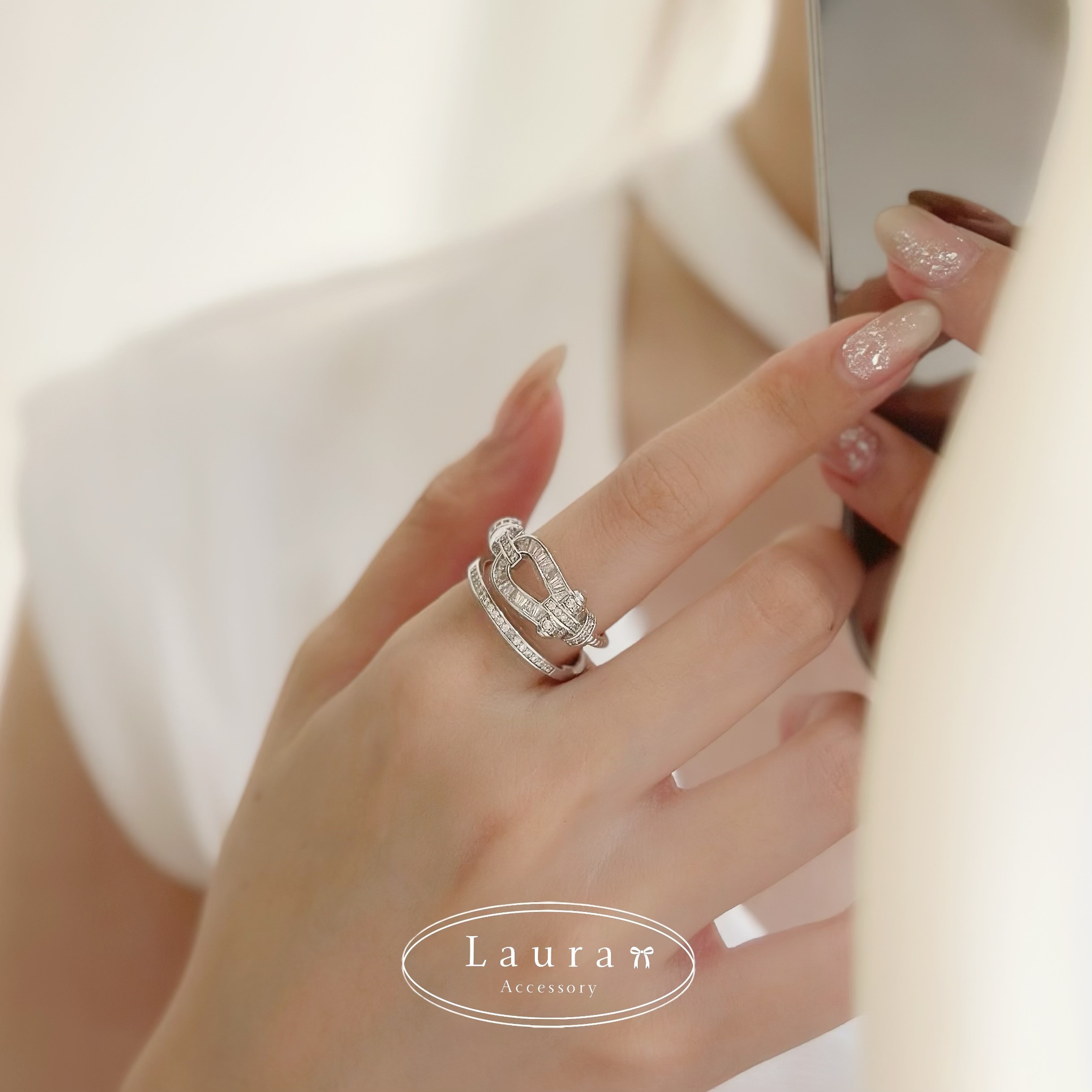 G65雙層排鑽馬蹄鐵調整戒