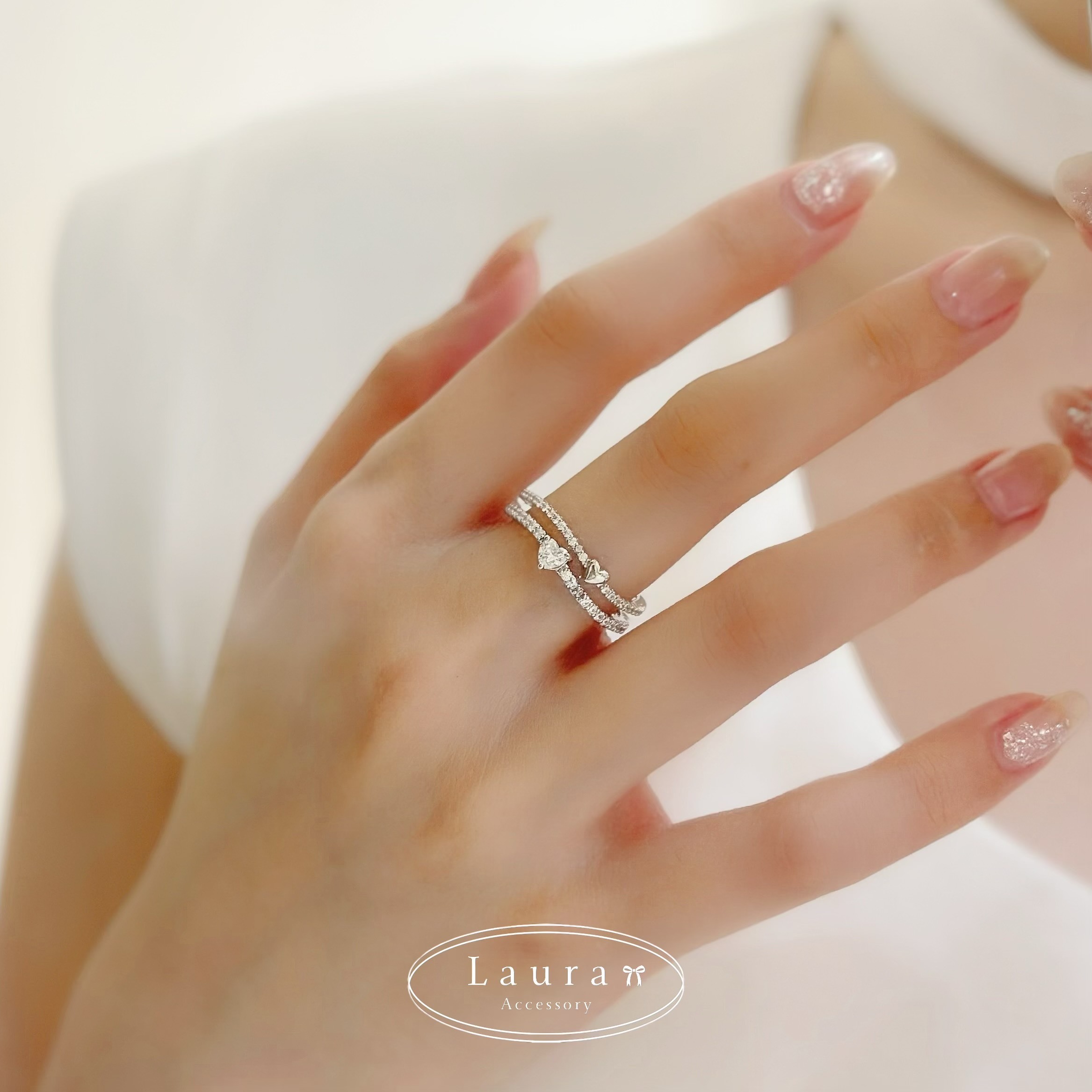 G67排鑽雙層愛心調整戒