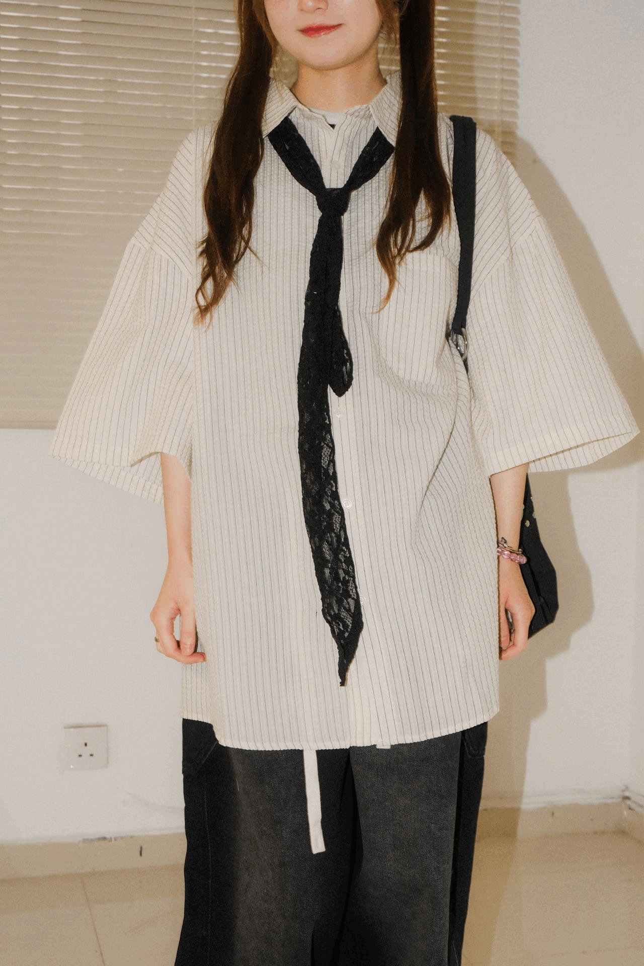 幼條紋寛鬆恤衫