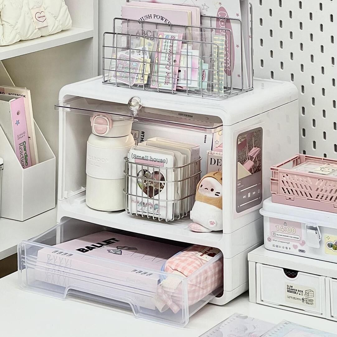 《6163》小紅書同款桌面翻蓋式文具收納盒