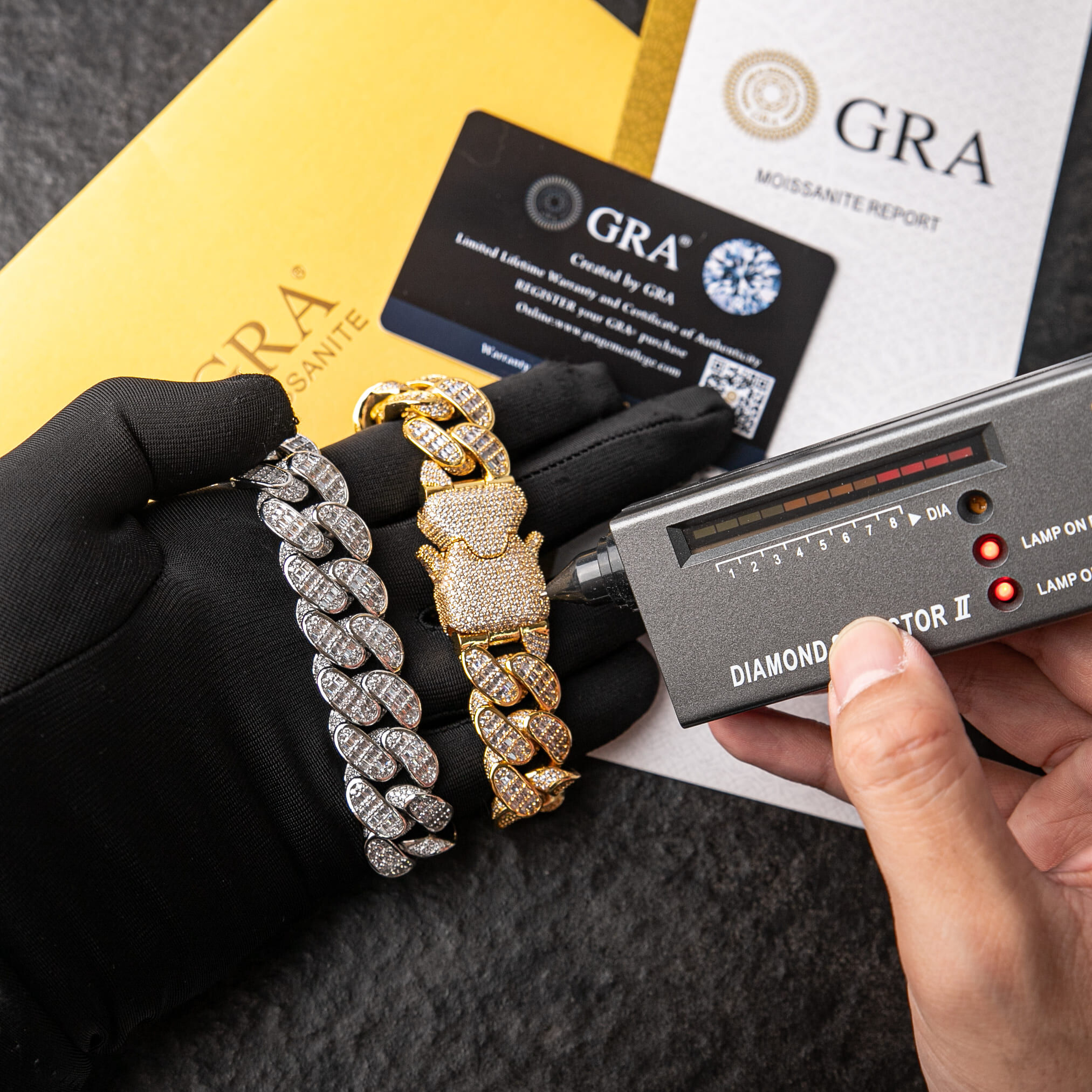 925純銀莫桑石18mm滿鑲T方登山扣邁阿密古巴手鍊