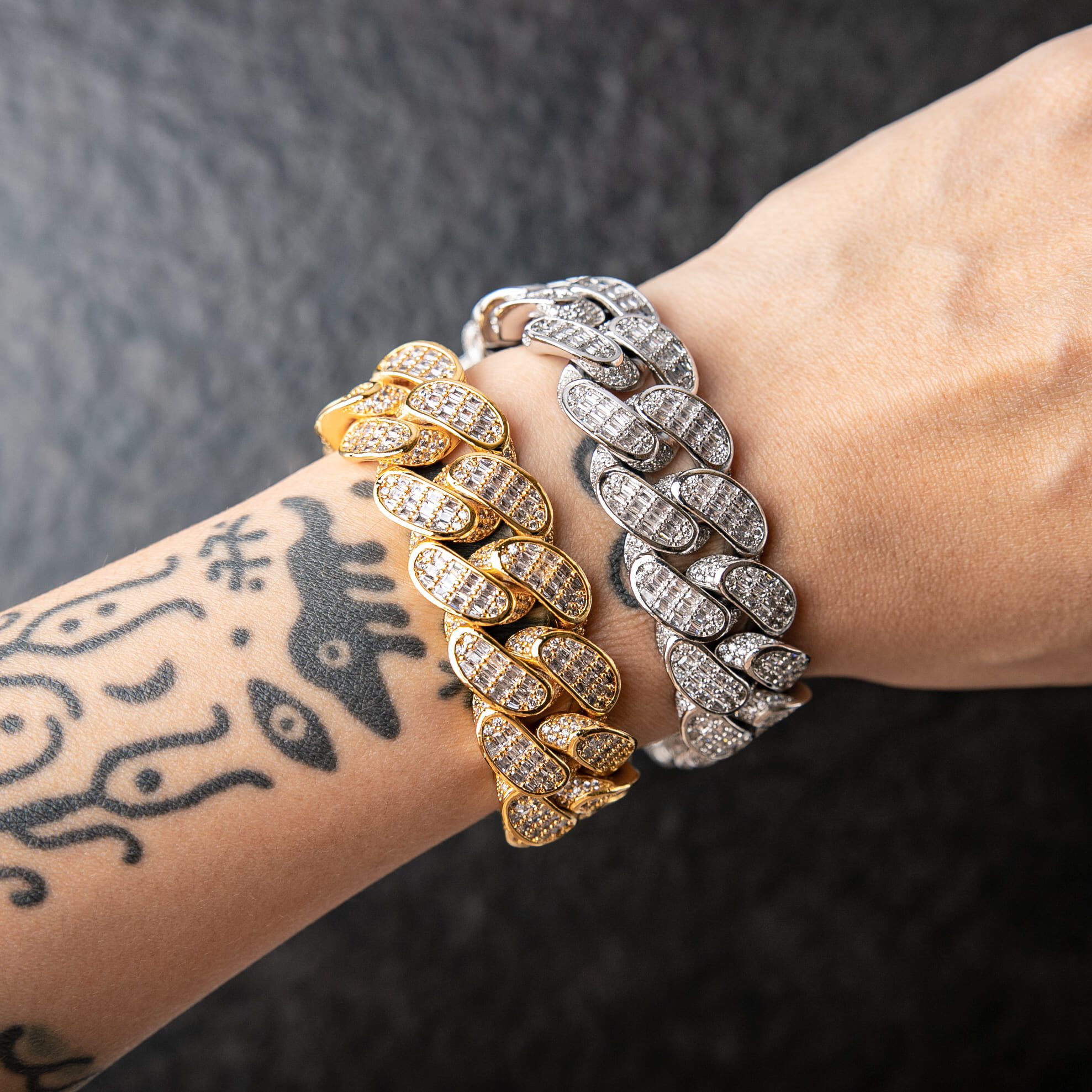 925純銀莫桑石18mm滿鑲T方登山扣邁阿密古巴手鍊