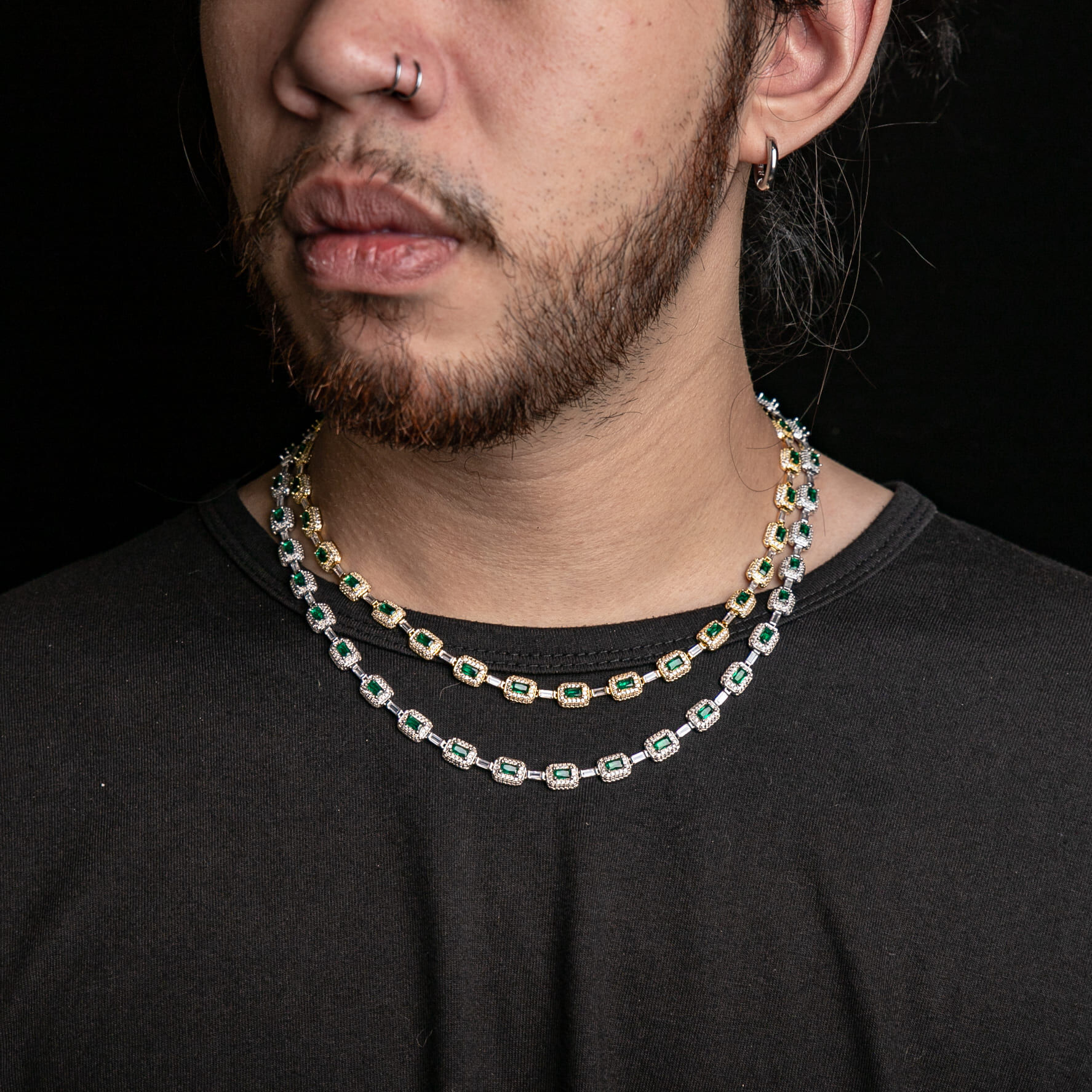 925純銀莫桑石7MM翠綠之芯滿鑲項鍊