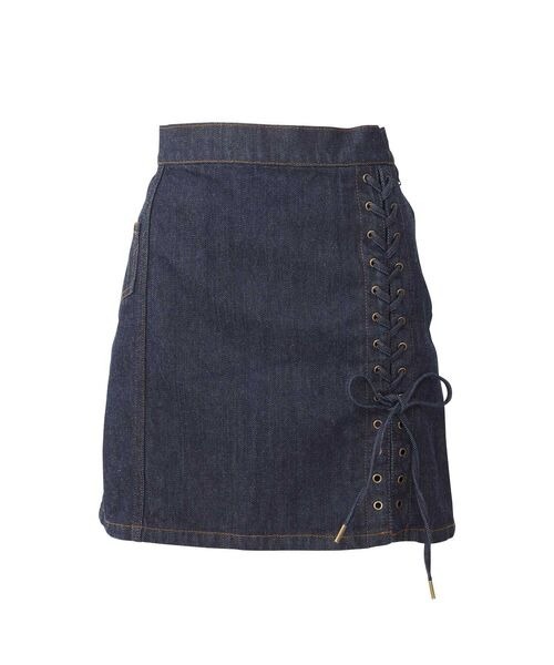 HYSTERIC GLAMOUR - APPLE PANDA embroidered side lace-up denim mini skirt