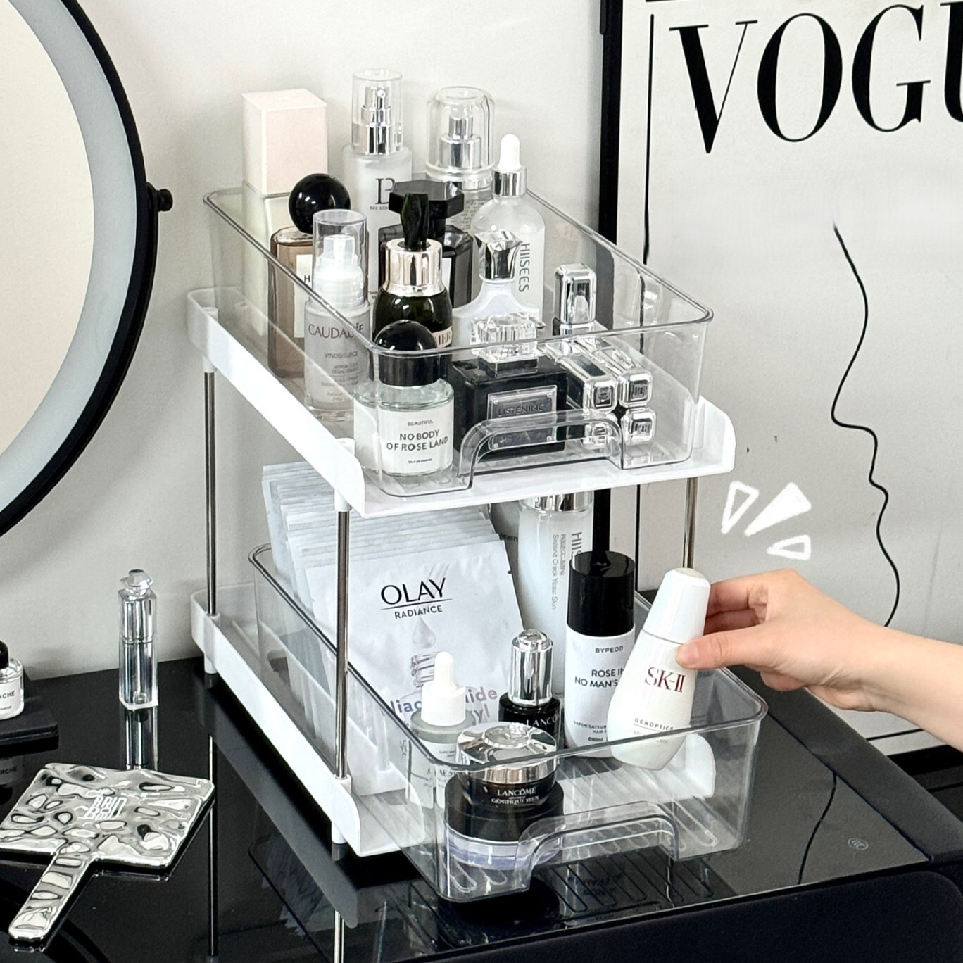 《6164》雙層抽屜式化妝品收納置物架