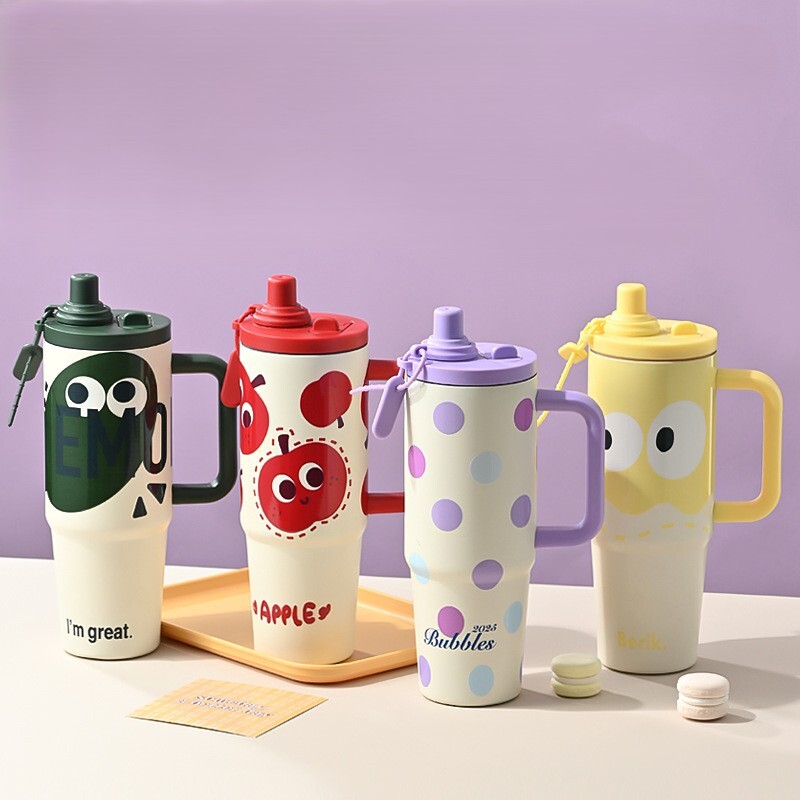 《6165》可愛奶油繽紛大眼睛不鏽鋼冰霸杯900ml