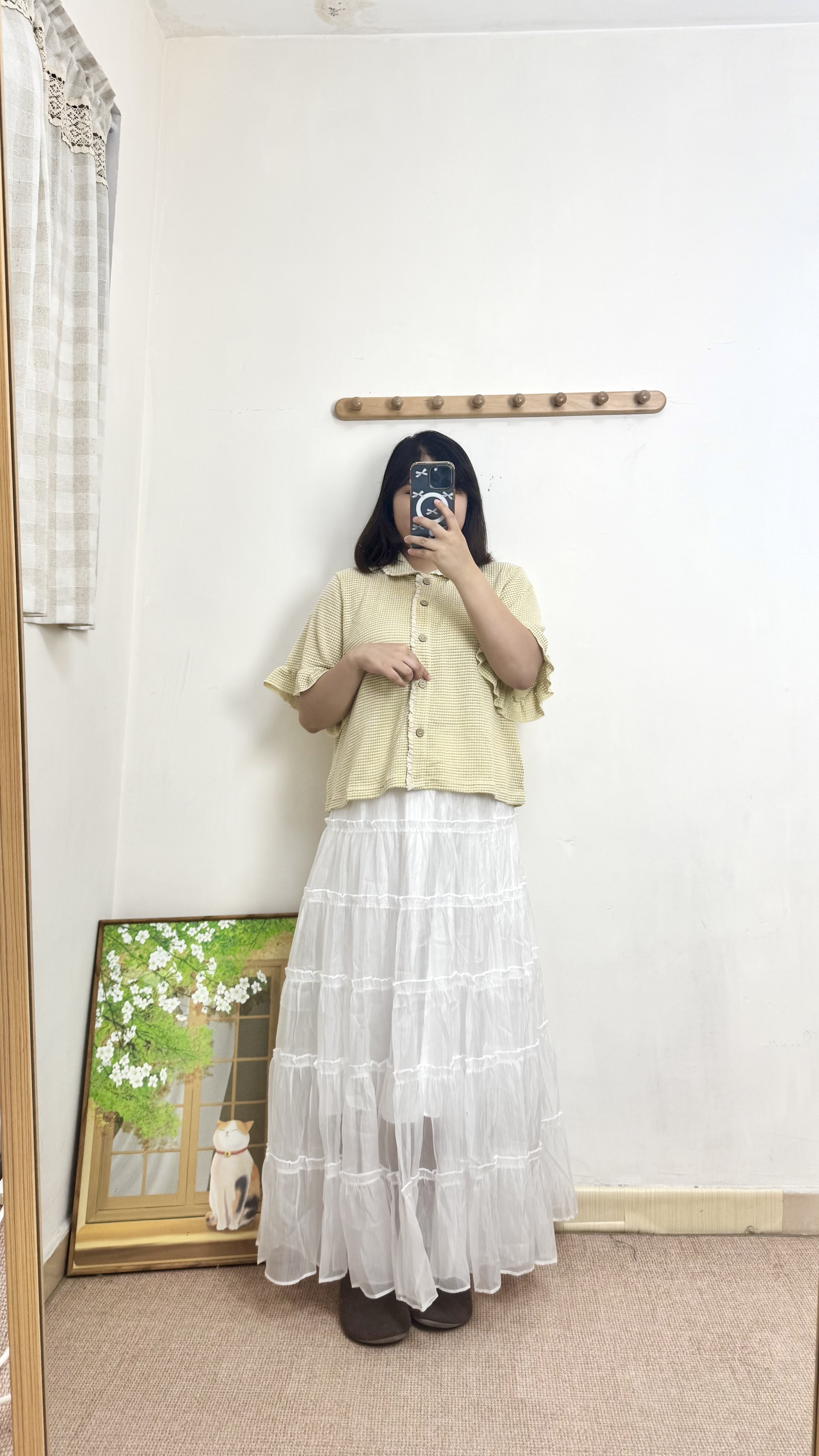 反領窩夫格紋鈕扣Top