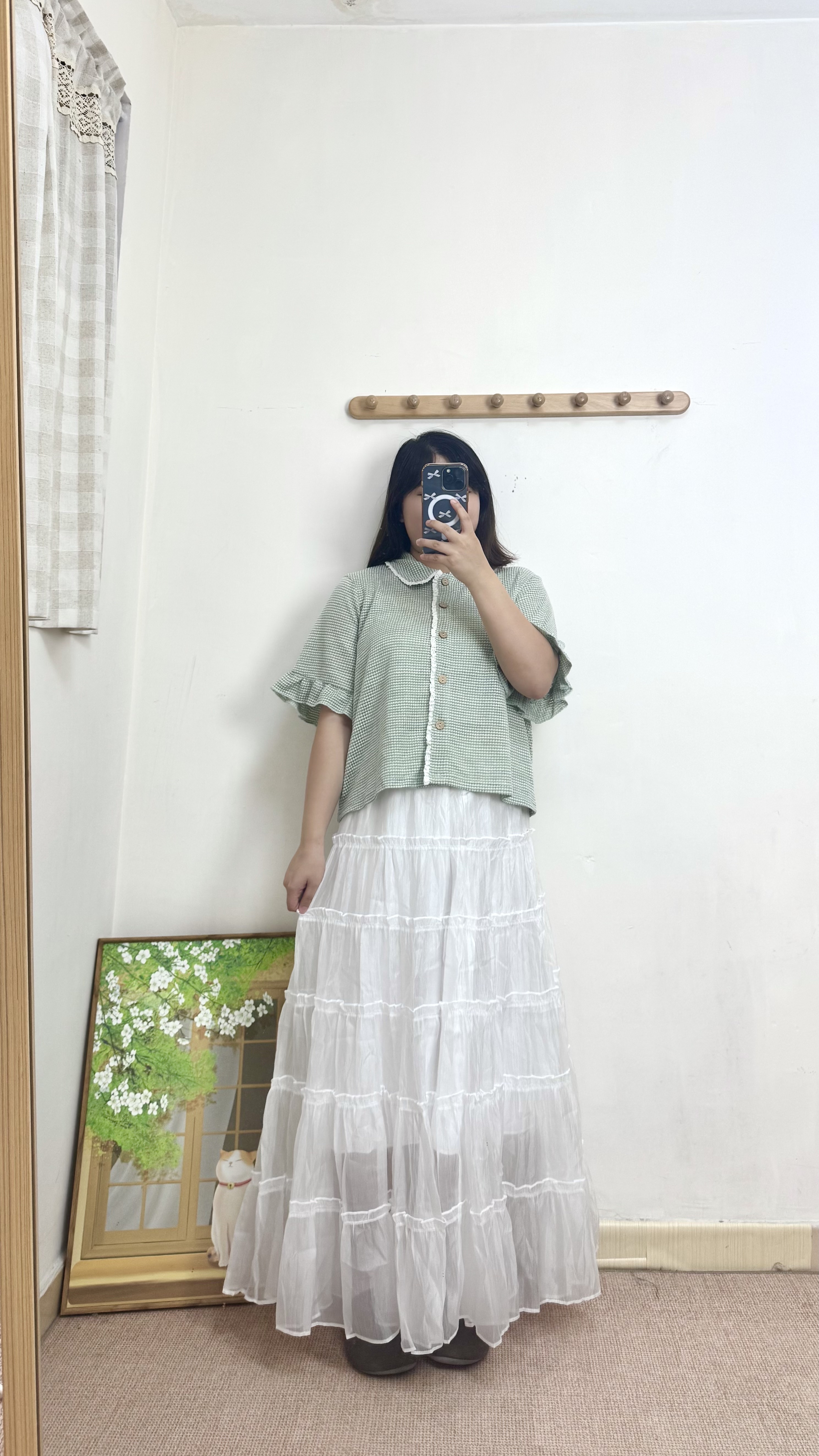 反領窩夫格紋鈕扣Top