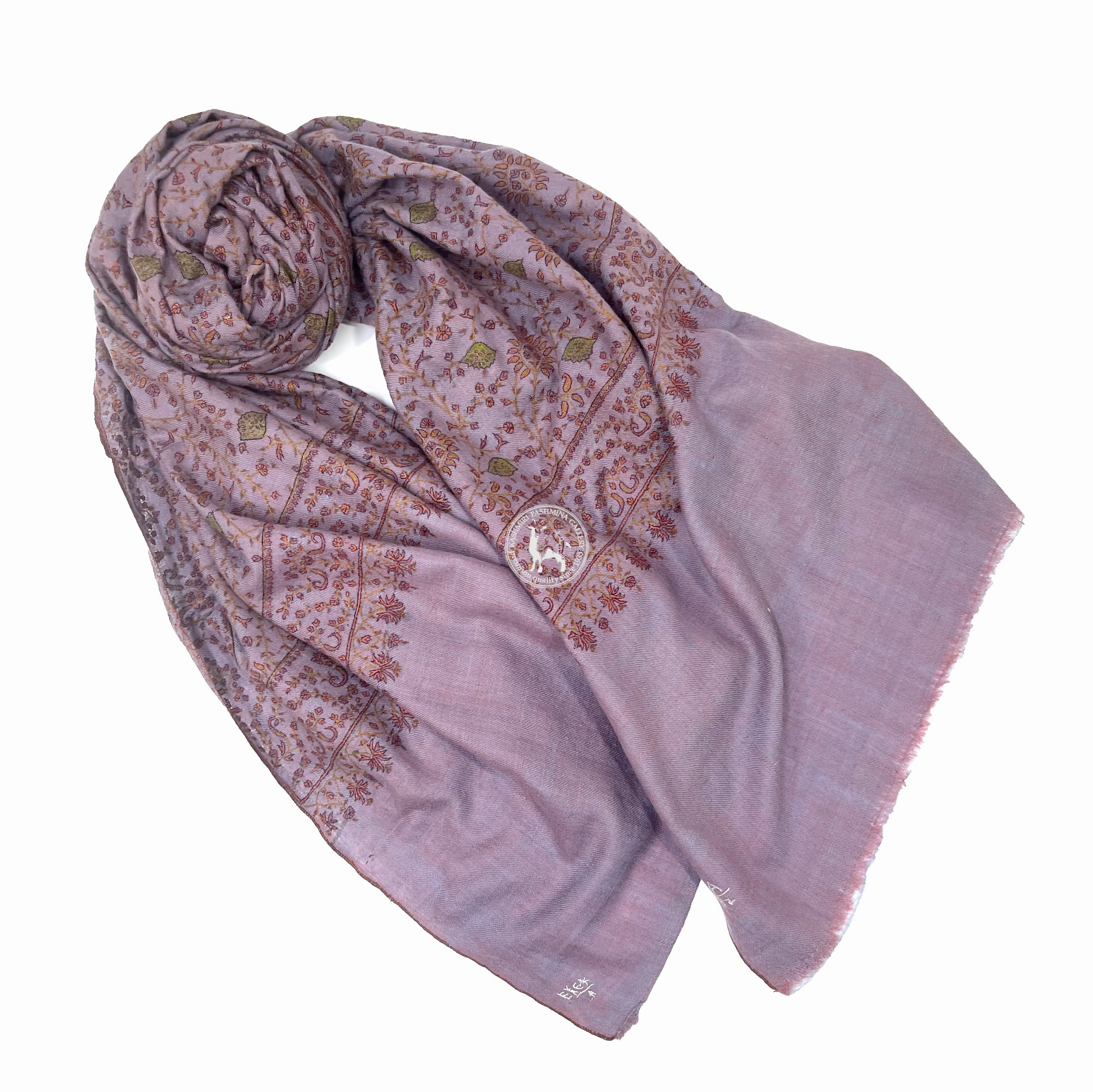 紅藍雙色線手工編織刺繡羊絨圍巾披肩