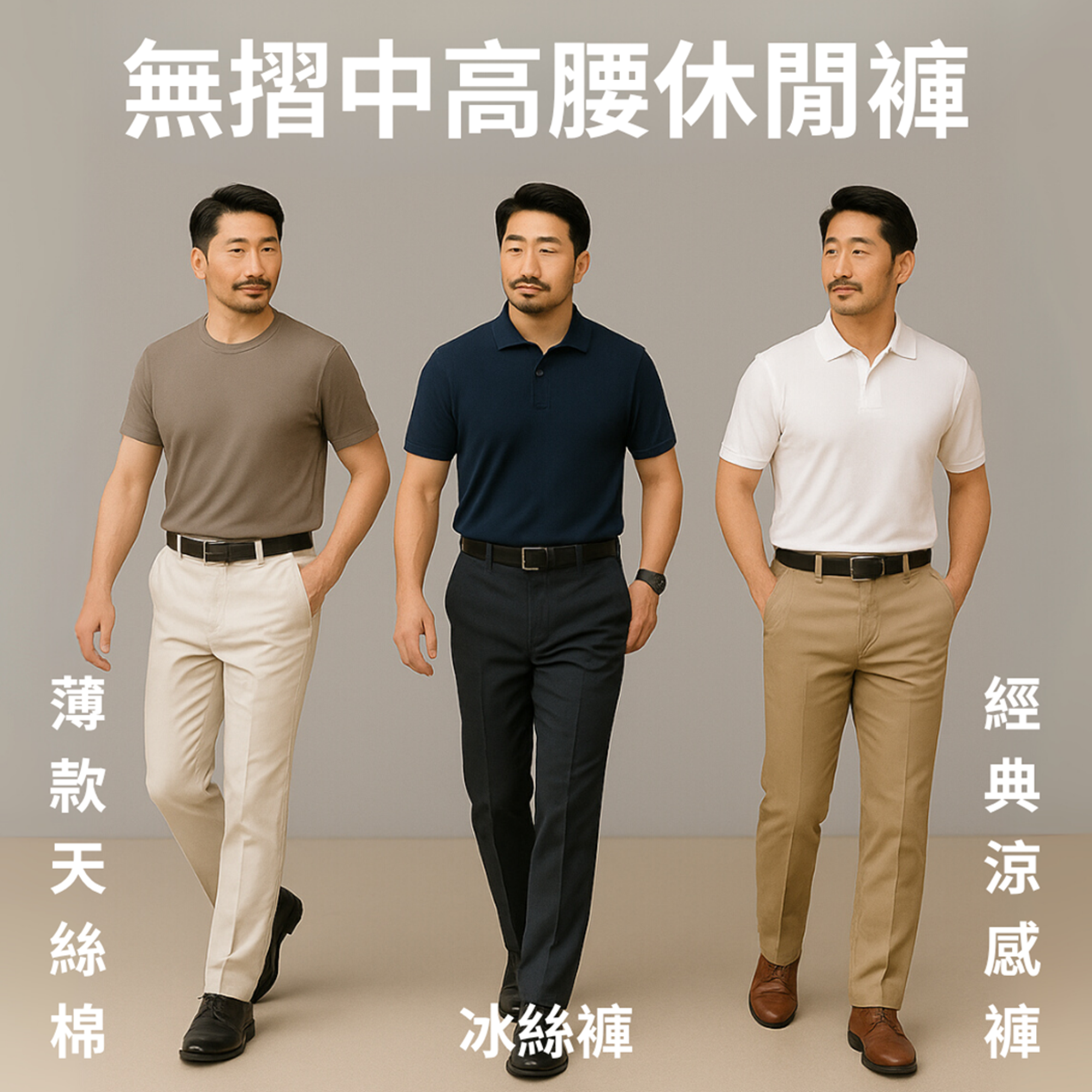 夏季薄款~無摺中高腰休閒褲熱賣款