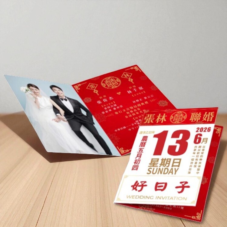摺頁照片日曆喜帖,婚卡,農民曆喜帖,台灣傳統日曆喜帖,台灣創意復古喜帖,Single calendar wedding invitation, wedding card, Farmer's calendar wedding invitation