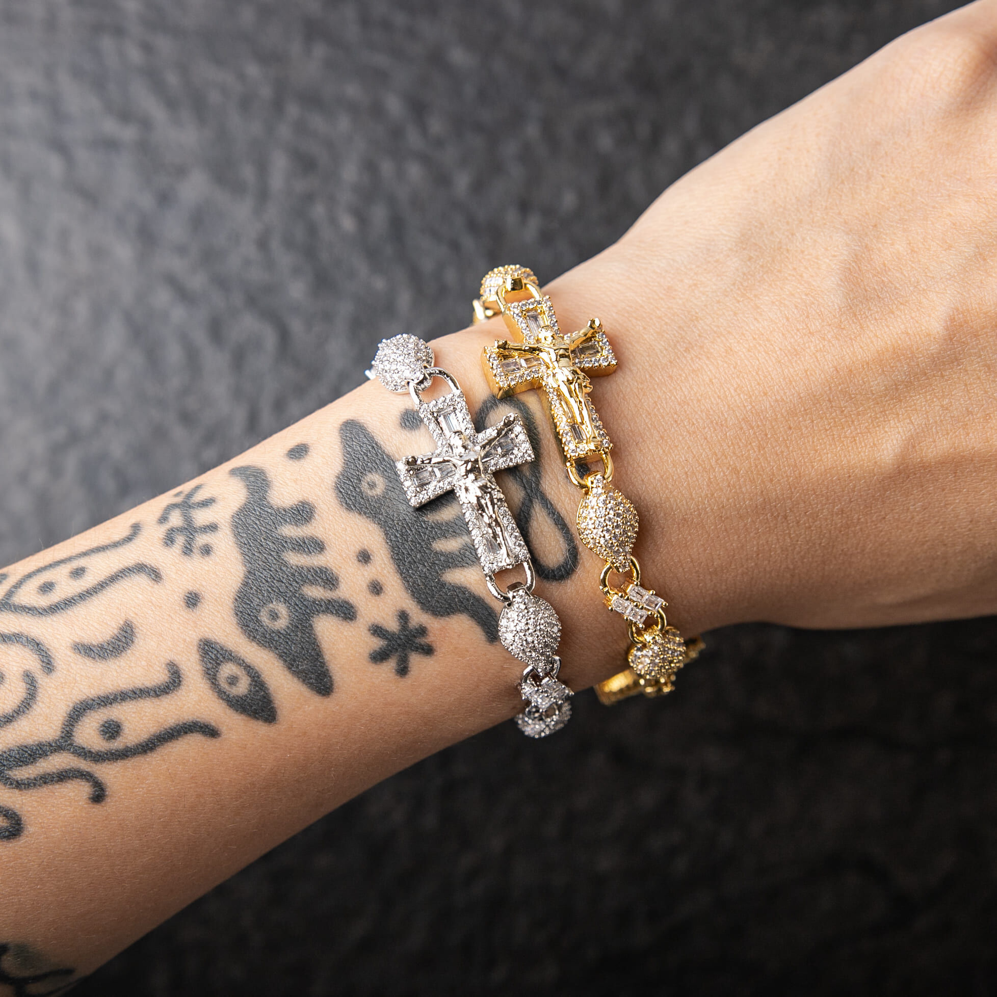 925純銀莫桑石8mm滿鑲耶穌受難十字架手鍊