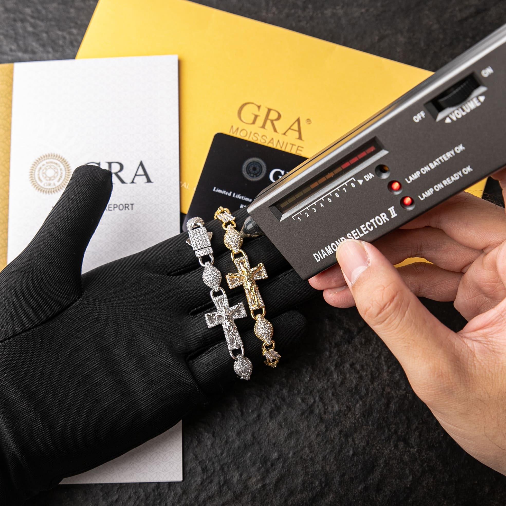 925純銀莫桑石8mm滿鑲耶穌受難十字架手鍊