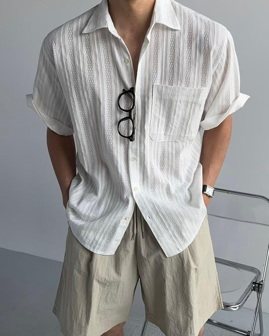 淨色暗花紋短袖恤衫 ENOC-033S