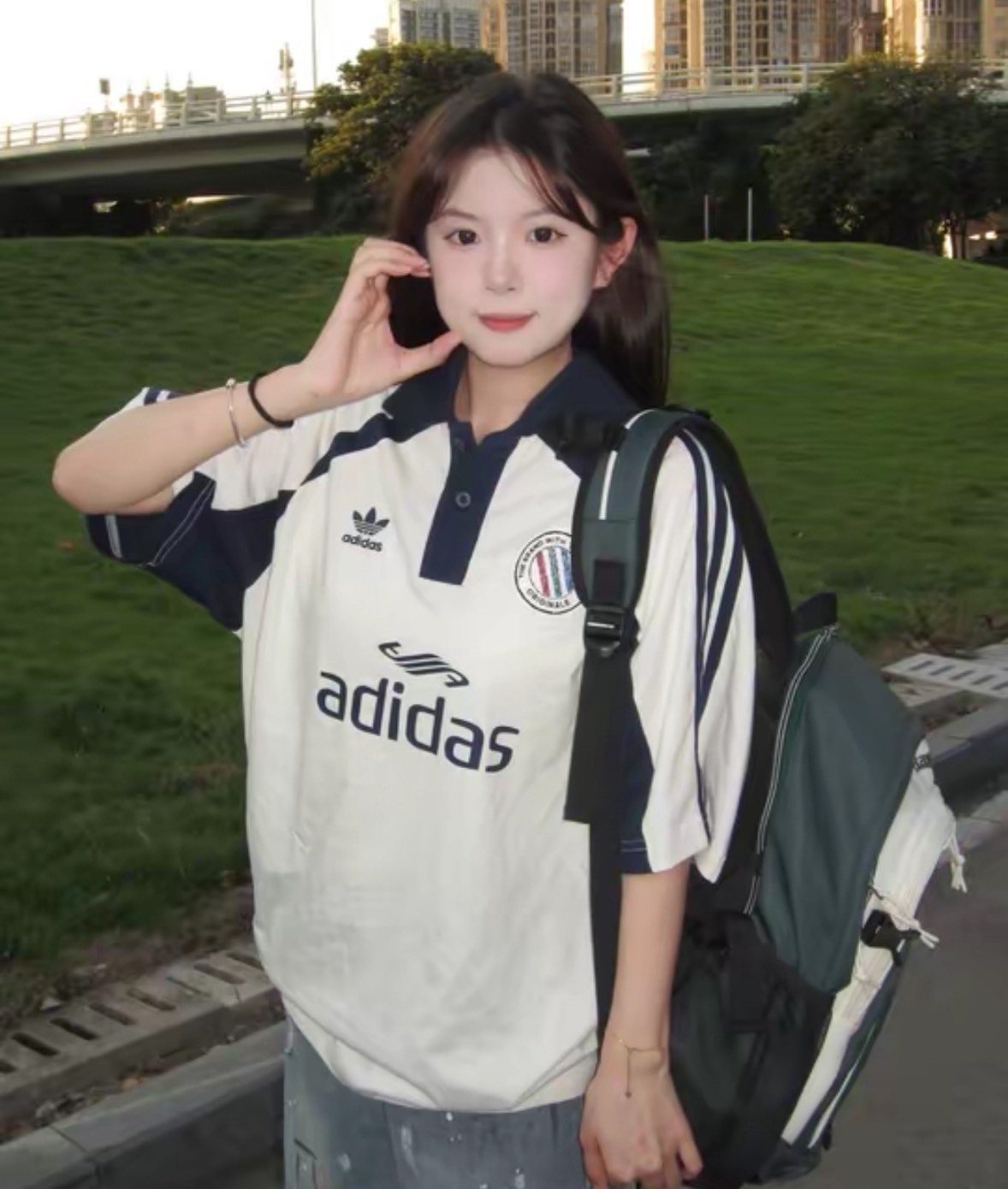 adidas 三葉草 三線短袖Polo衫 男款 白色休閒運動上衣 寬鬆百搭潮流款 July25