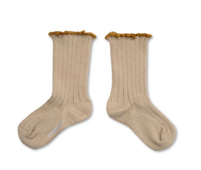 COLLEGIEN 滾邊跳色羅紋襪 Delphine  -Sable沙色