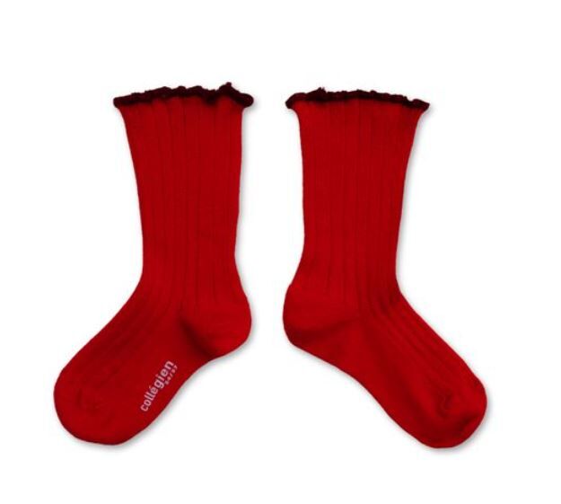 COLLEGIEN 滾邊跳色羅紋襪 Delphine -  Coquelicot罌粟紅