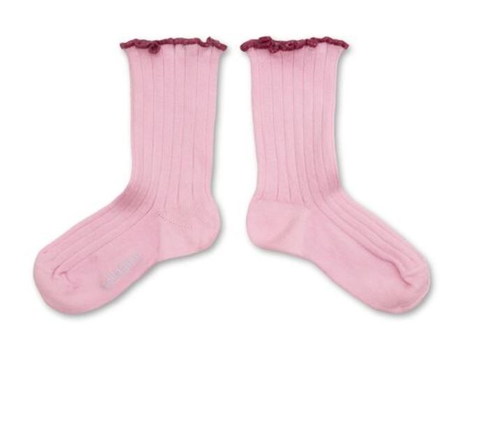 (預購) COLLEGIEN 滾邊跳色羅紋襪 Delphine - 127 Rose Dragée 玫瑰糖粉
