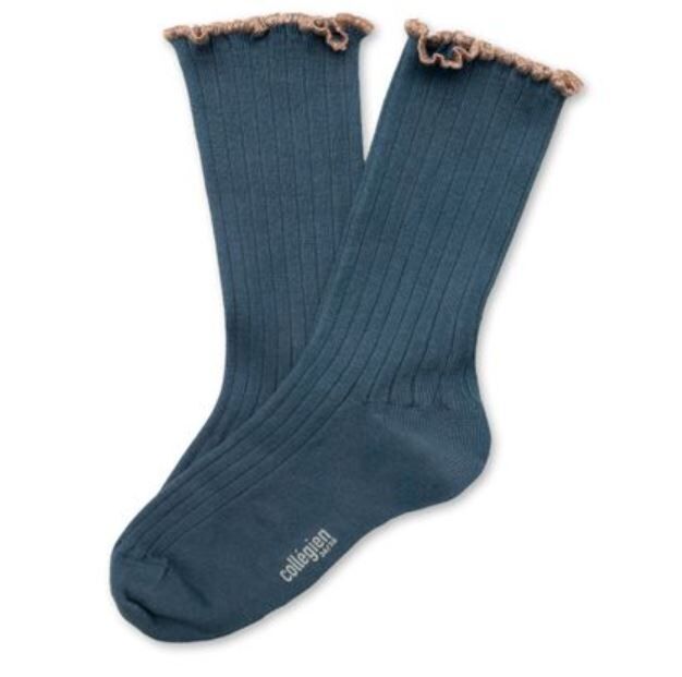 (預購) COLLEGIEN 滾邊跳色羅紋襪 Delphine - 960 Bleu Cendré 灰藍