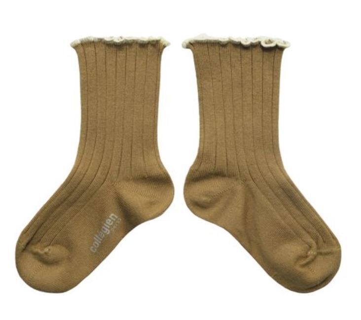 (預購) COLLEGIEN 滾邊跳色羅紋襪 Delphine - 352 Biscuit 褐