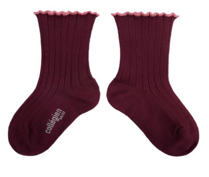 COLLEGIEN 滾邊跳色羅紋襪 Delphine  -Bordeaux Grand Cru酒紅