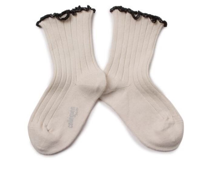 COLLEGIEN 滾邊跳色羅紋襪 Delphine  -Doux Agneaux 米白