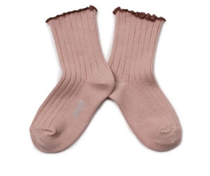 COLLEGIEN 滾邊跳色羅紋襪 Delphine  - Vieux Rose 復古粉