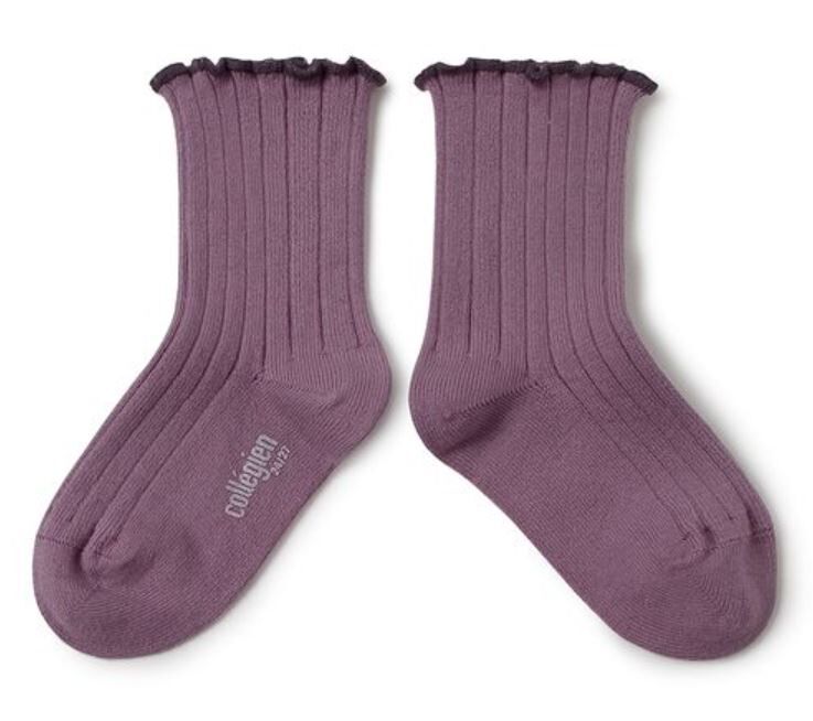 COLLEGIEN 滾邊跳色羅紋襪 Delphine  -Glycine du Japon 紫藤