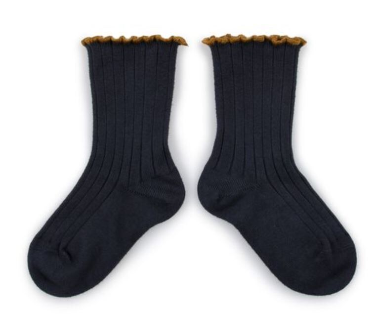 (預購) COLLEGIEN 滾邊跳色羅紋襪 Delphine - 783 Pierre de Volvic 深灰