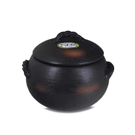 日本 萬古焼 三鈴陶器 砂鍋飯煲 灰釉 (小) -02063