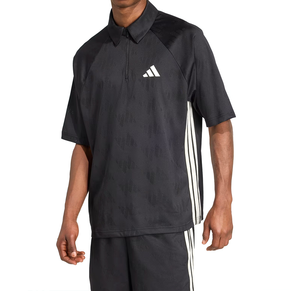 Adidas M Sta Seas Tee 男款 黑色 Polo衫 提花 休閒 短袖 JN1831